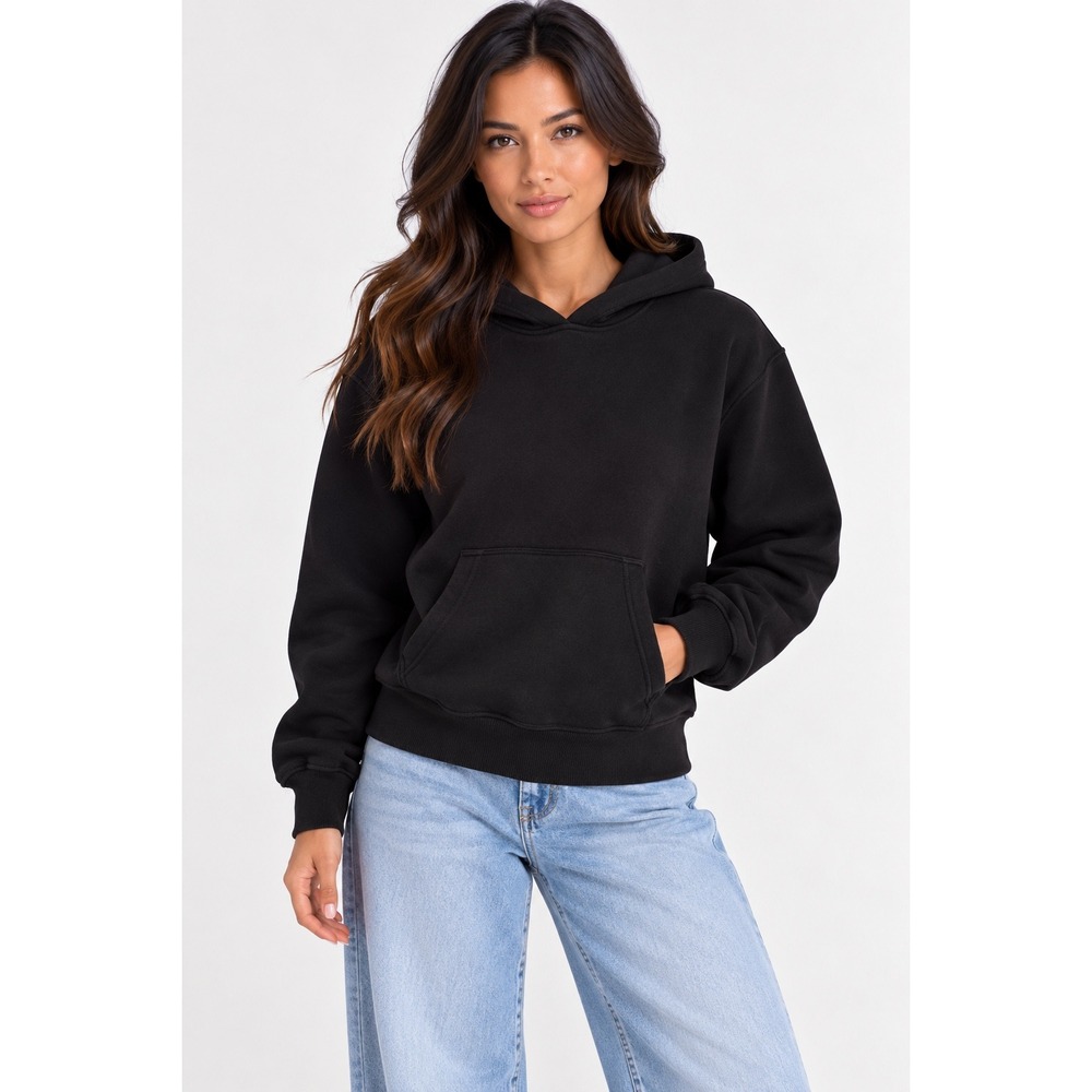 Wilfred Free Banos Wool Blend Knit Hoodie Minimalist Cozy Pullover Large Black